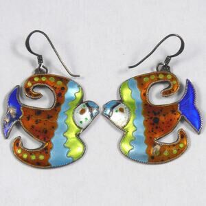 Vintage Sterling Enamel Bird Earrings Vintage S925